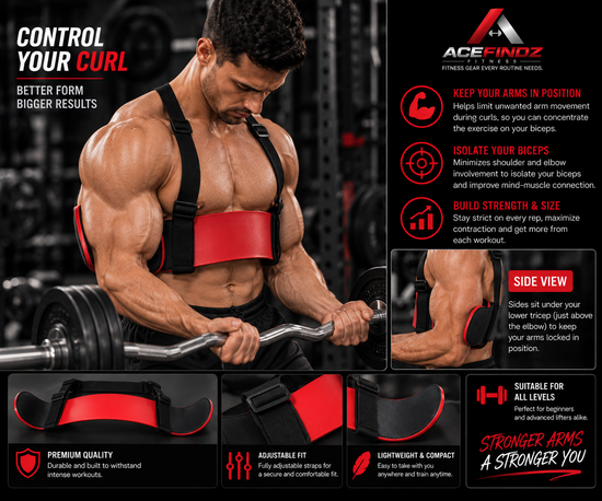 AceFindz Fitness Bicep Training Board in use showing correct arm positioning