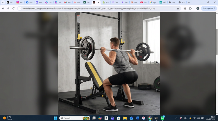 Home gym weight bench and squat rack used for squats