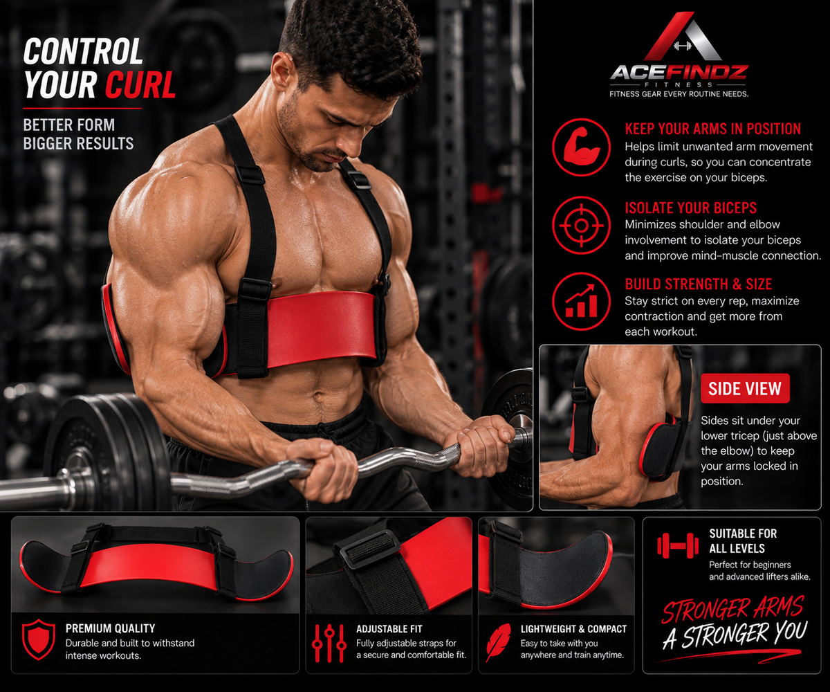 AceFindz Fitness Bicep Training Board in use showing correct arm positioning