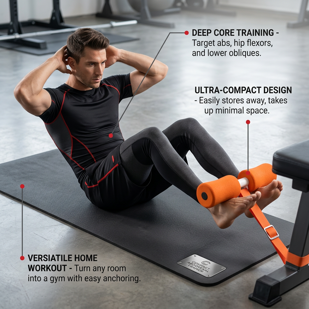 Compact abdominal trainer used for core training in a home workout