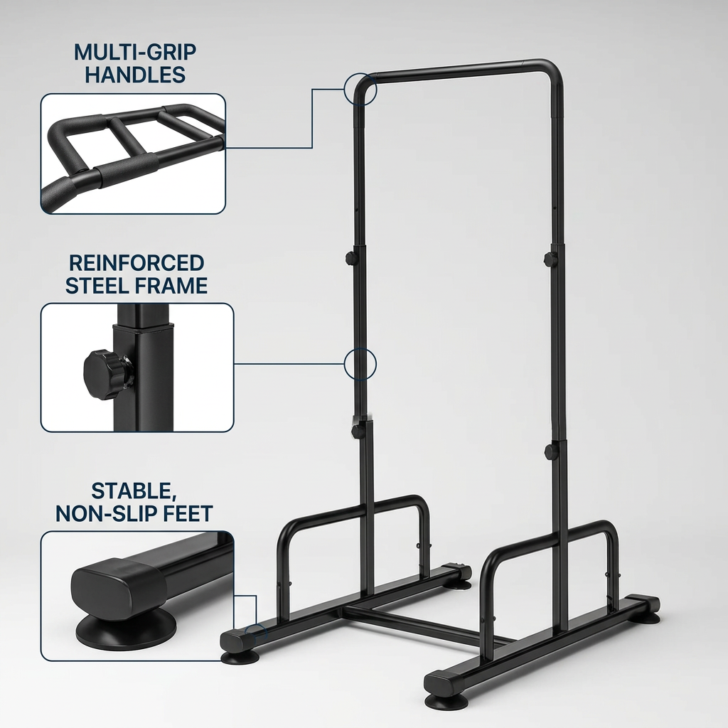 Home Pull-Up Station frame, adjustment knobs and non-slip feet
