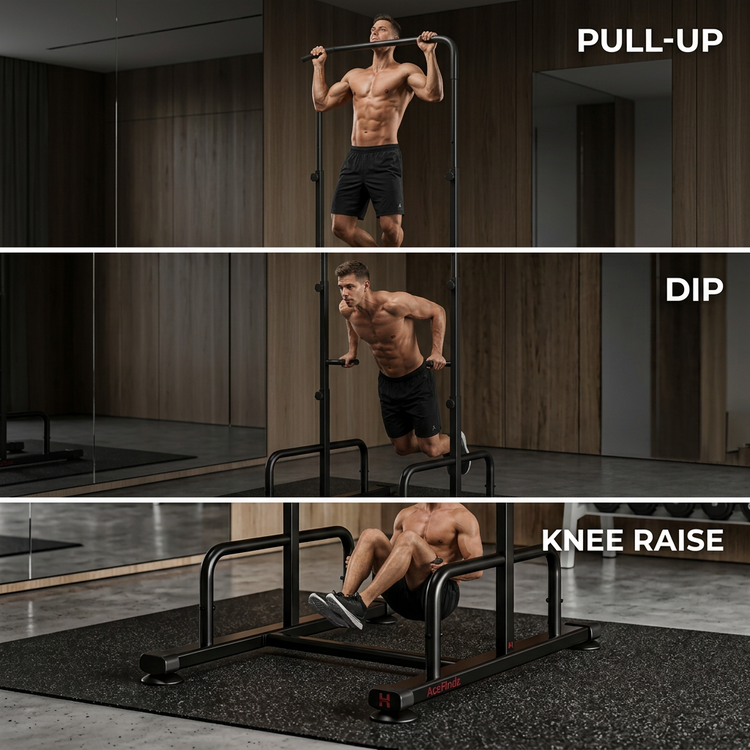 Home Pull-Up Station shown for pull-ups, dips and knee raises