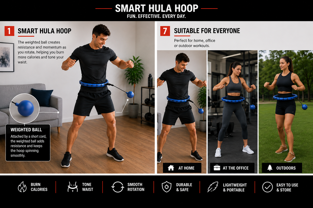 Smart Hula Hoop weighted ball explanation and home office outdoor use
