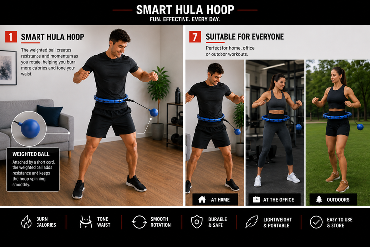 Smart Hula Hoop weighted ball explanation and home office outdoor use